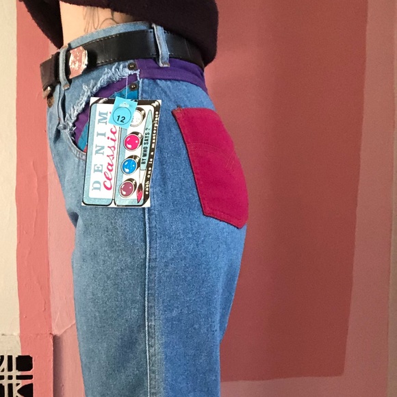 90s Vintage High Waisted Jeans With Patchwork - Picture 5 of 6